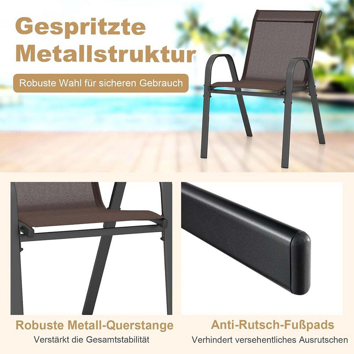 GARTENSTÜHLE Braun(4-teilig) - Braun, Metall (70/84/56cm) - COSTWAY
