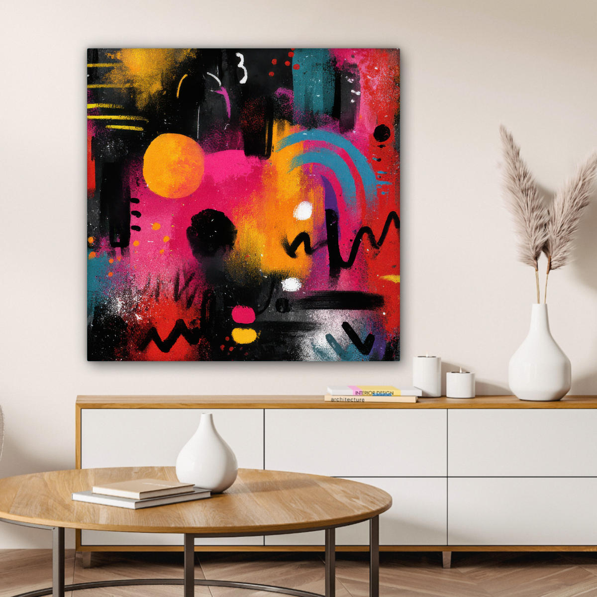 LEINWANDBILD Farbflächen - Formen - Bunt - Abstrakt Deko Groß 90x90 cm - Pink, Textil (90/90cm) - MuchoWow