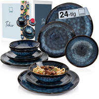 SÄNGER Steingut Geschirrset Tokio, Tafelservice 24 teilig für 8 Personen - Schwarz, Stein (27/5/27cm) - Sänger