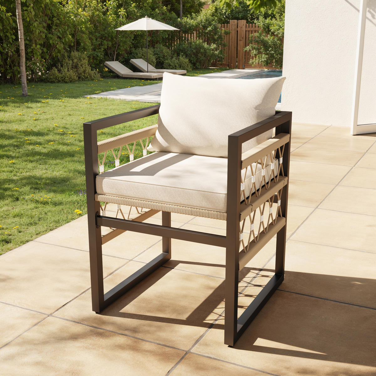 GARTENSET 8 Personen Beige Inkl. 2 Glastische & 8 Sesseln - Beige, Metall - FLIEKS