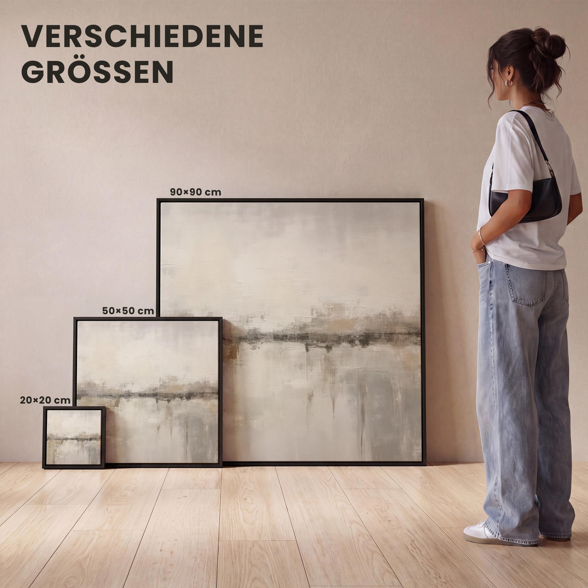 LEINWAND Bilder mit Rahmen - Moderne Kunst - Abstrakt - Beige - 20x20 - Beige, Textil (20/20cm) - MuchoWow