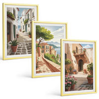 BILDER SET 3er Set - 40x60 cm Goldrahmen - Straßen, Häuser, Pflanzen, Töpfe - Goldfarben, Kunststoff (40/60cm) - TULUP