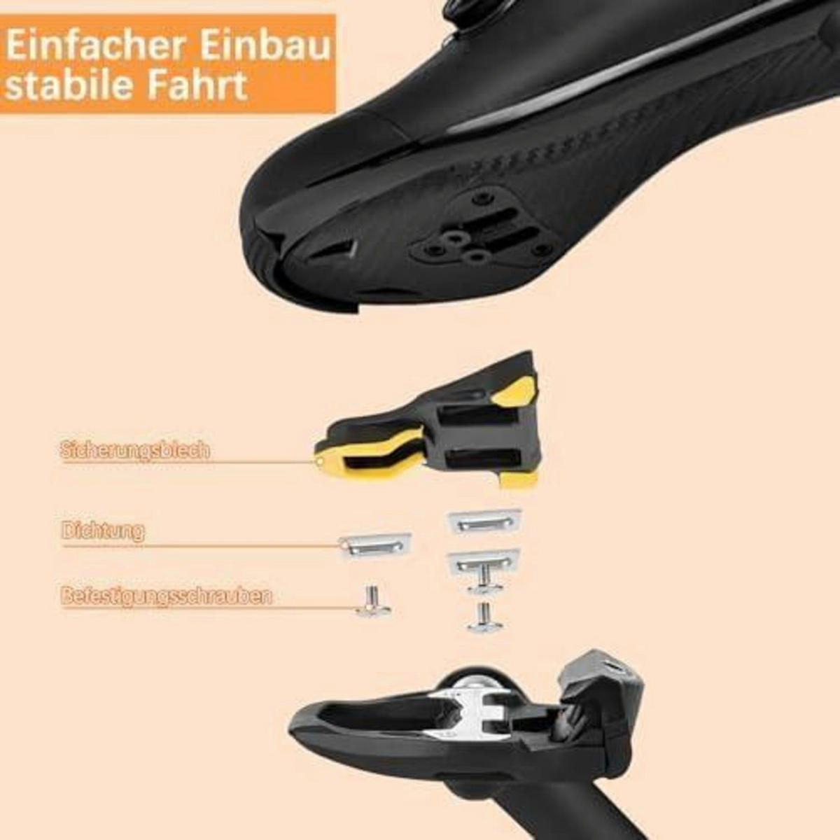 RENNRADPEDALE Set mit Cleats Aluminiumlegierung 9/16 Zoll Cr-Mo Achse - Schwarz, Metall (14/1.5/23cm)