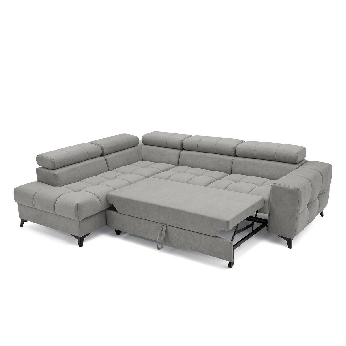 ECKSOFA PUDDING L Links mit Schlaffunktion 125x195 Velours Grau - Schwarz/Grau, Holz/Textil (203/275cm) - Muffo