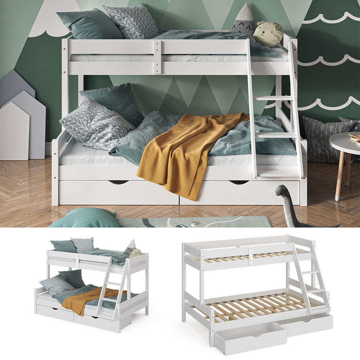ETAGENBETT Everest Weiß 120x200/80x200 cm mit Schubladen - Weiß, Holz (120/200cm) - VitaliSpa