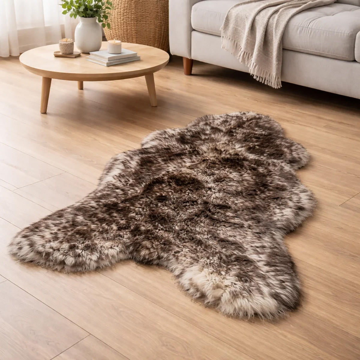 SCHAFFELL Premium Lammfell Natur ungeschoren weiche Wolle Schwarz geflammt ca. 105 cm - Schwarz Hochglanz, Fell (55/105cm) - Provellus