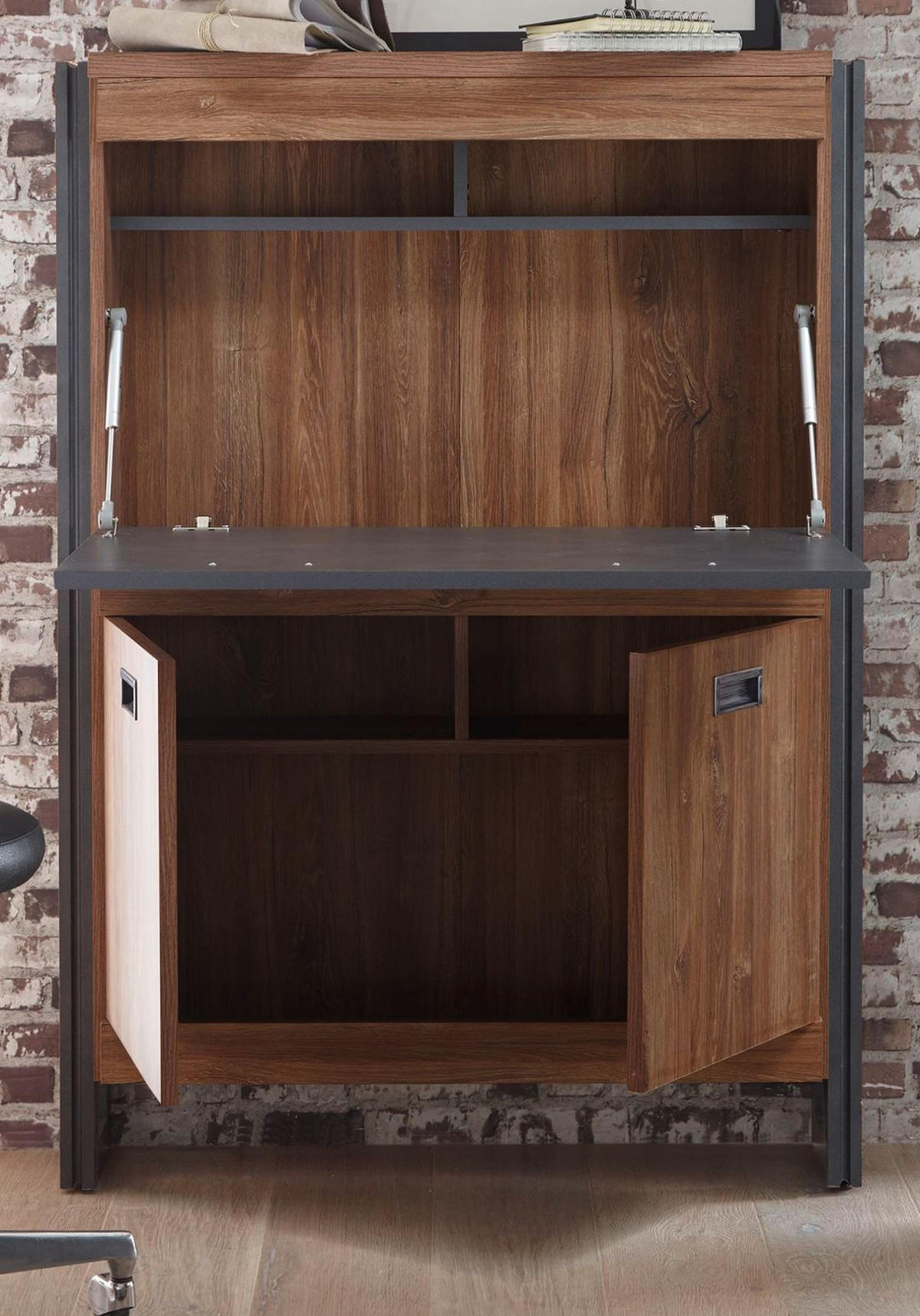 SEKRETÄR Eiche Stirling, Matera grau, Schreibtisch 90 x 127 cm - Eichefarben/Silberfarben, Holzwerkstoff/Metall (22/90/127cm) - Furn.Design