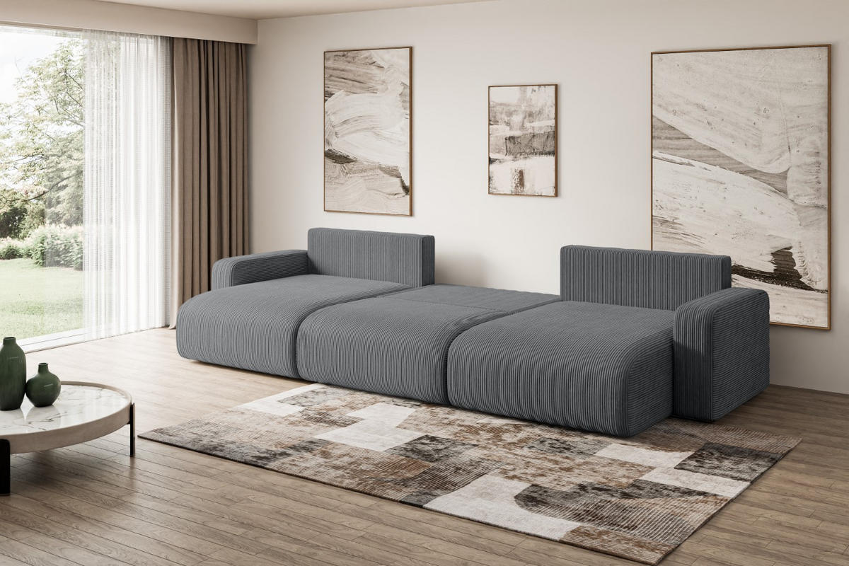 WOHNLANDSCHAFT mit Schlaffunktion und Bettkasten KLEEA-U - 347x143x83 cm Dunkelgrau Cord - Dunkelgrau/Schwarz, Holzwerkstoff/Kunststoff (347/83/143cm) - ALTDECOR