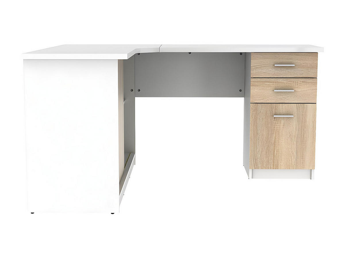 ECKSCHREIBTISCH mit 2 Türen & 2 Schubladen - Weiß & Eichefarben - NORWY - Naturfarben, Holz (120/150/75cm) - Vente-Unique