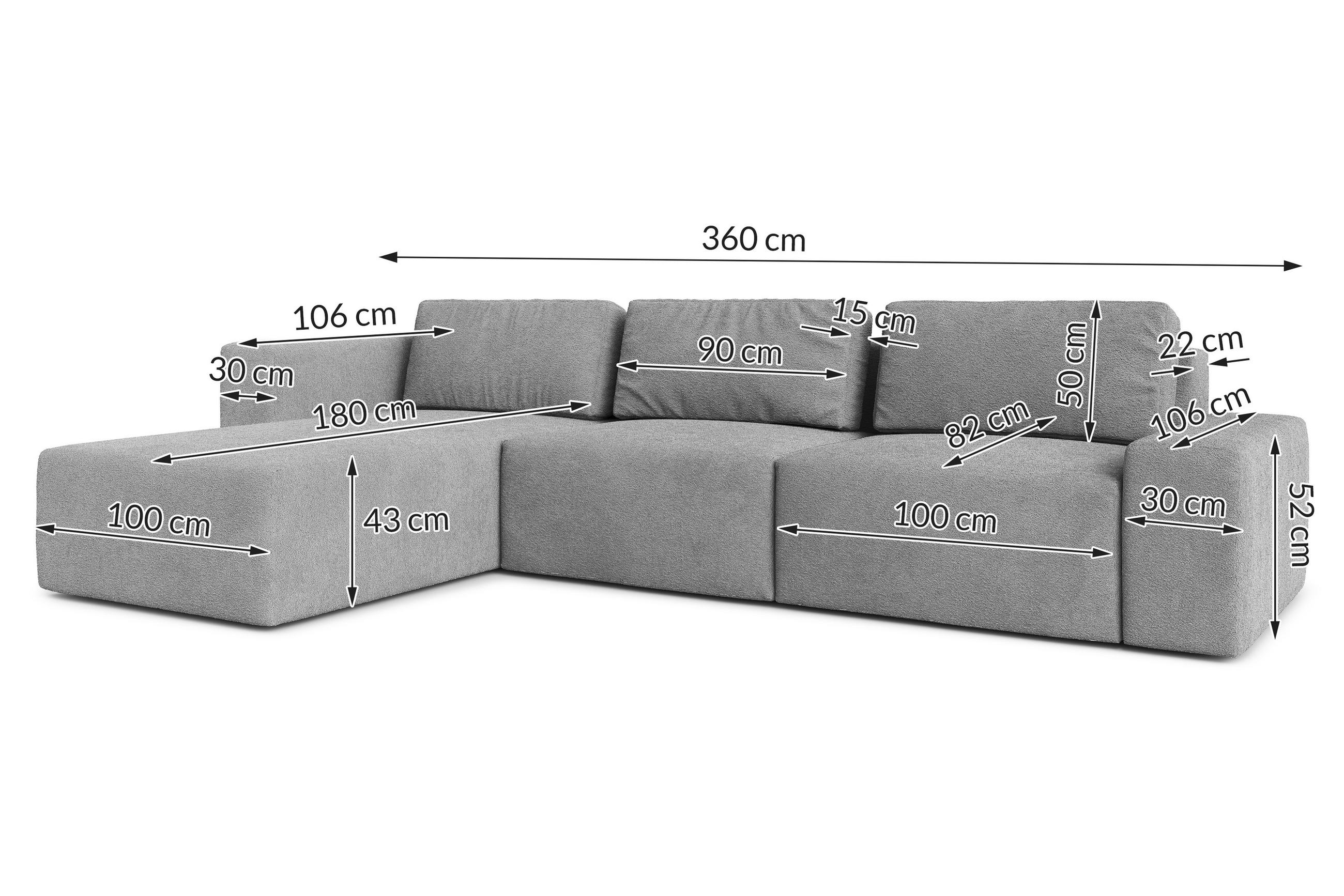 ECKSOFA L Form Arkleton Weiß 360/180/93 cm Links Stil & Komfort - Schwarz/Weiß, Kunststoff/Textil (180/360cm) - AX Living
