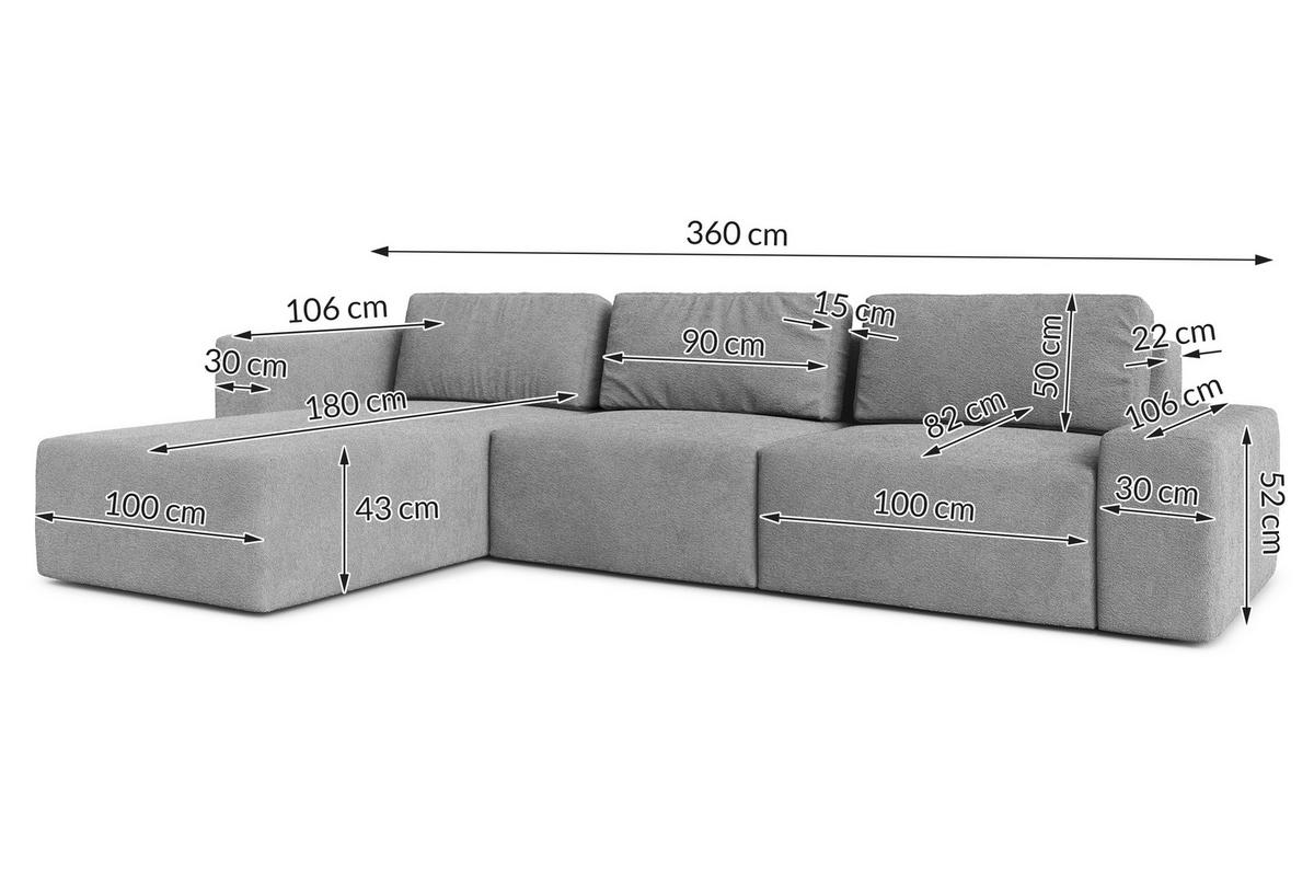 ECKSOFA L Form Arkleton Weiß 360/180/93 cm Links mit Schlaffunktion - Schwarz/Weiß, Kunststoff/Textil (180/360cm) - AX Living