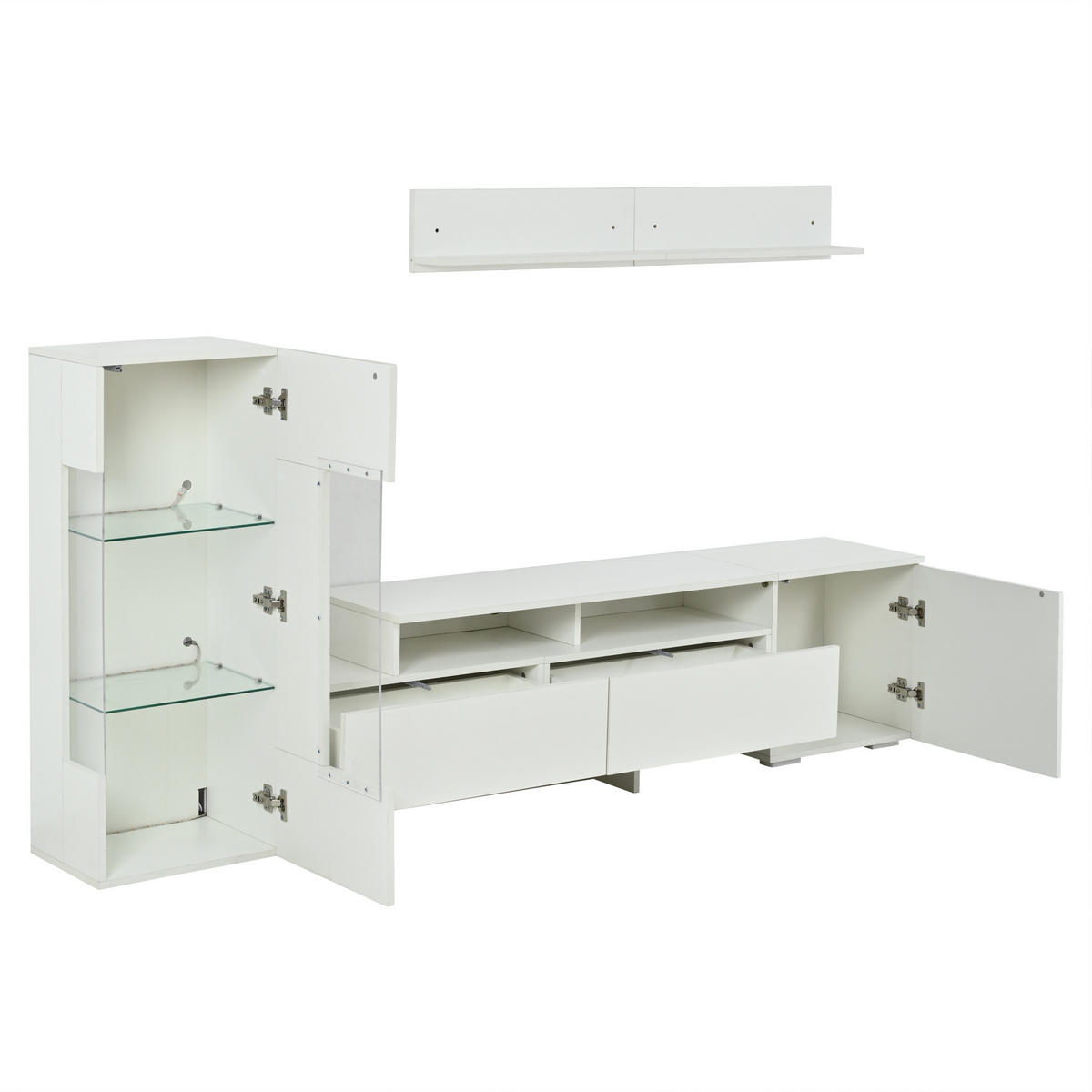 WOHNWAND DE-40404 3-teilig mit LED und Hochglanz Weiß - Weiß, Holzwerkstoff (170/45/35cm) - ComfortXL