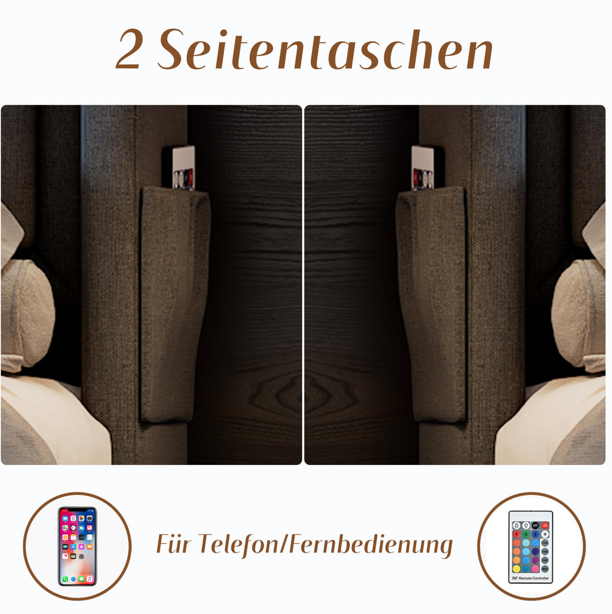 POLSTERBETT 140/200 cm Grau aus Baumwoll-Leinen mit LED und Ladefunktion - Grau, Textil (140/200cm) - OKMYHOME