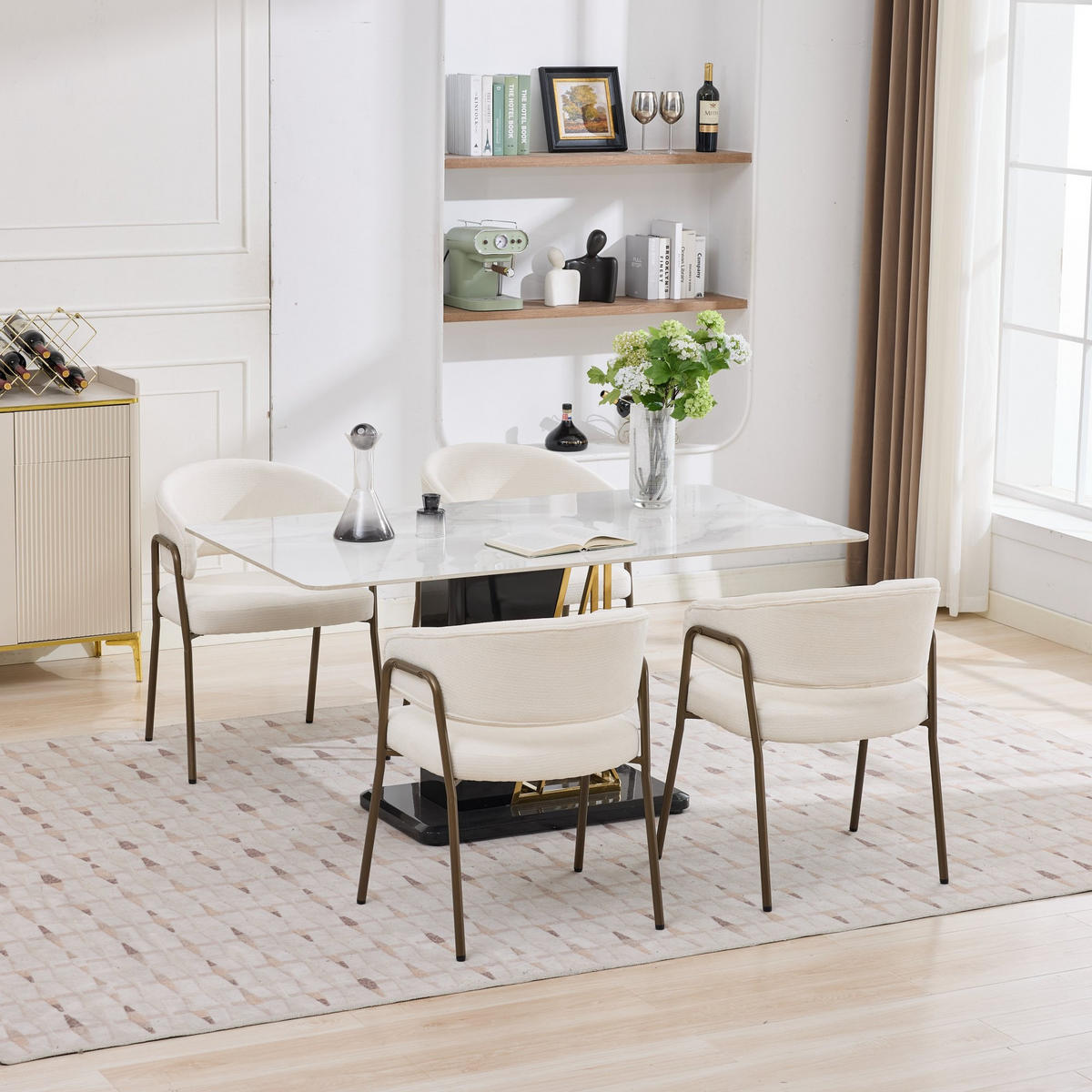 ESSTUHL Beige 1er-Set mit Armlehnen und Chenille-Bezug - Beige, Textil (57/79.5/54.5cm) - PANGIVO