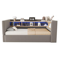 POLSTERBETT 90*190 cm mit Hydraulik, LED und Ablagen, Dunkelgrau - Dunkelgrau, Textil (90/190cm) - FLIEKS