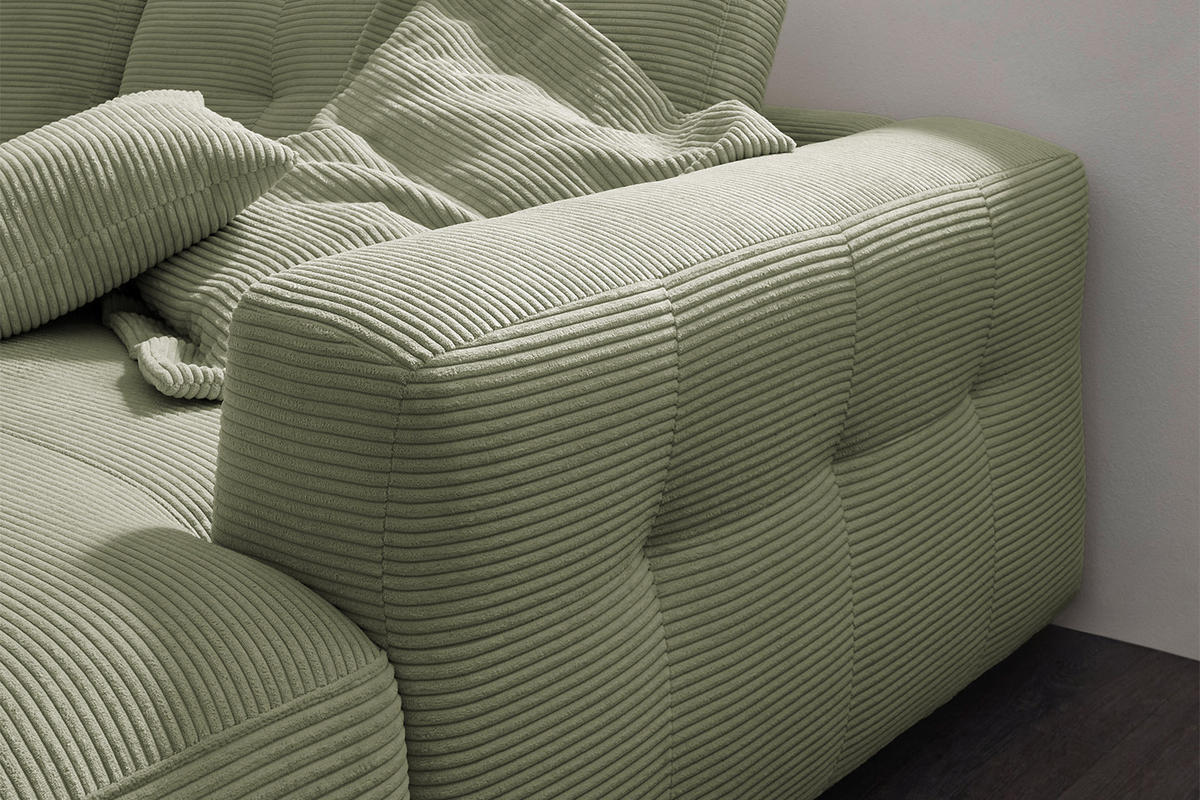 ECKSOFA XL MIKA Grün Cord - Schwarz/Olivgrün, Kunststoff/Textil (296/167cm) - KAWOLA