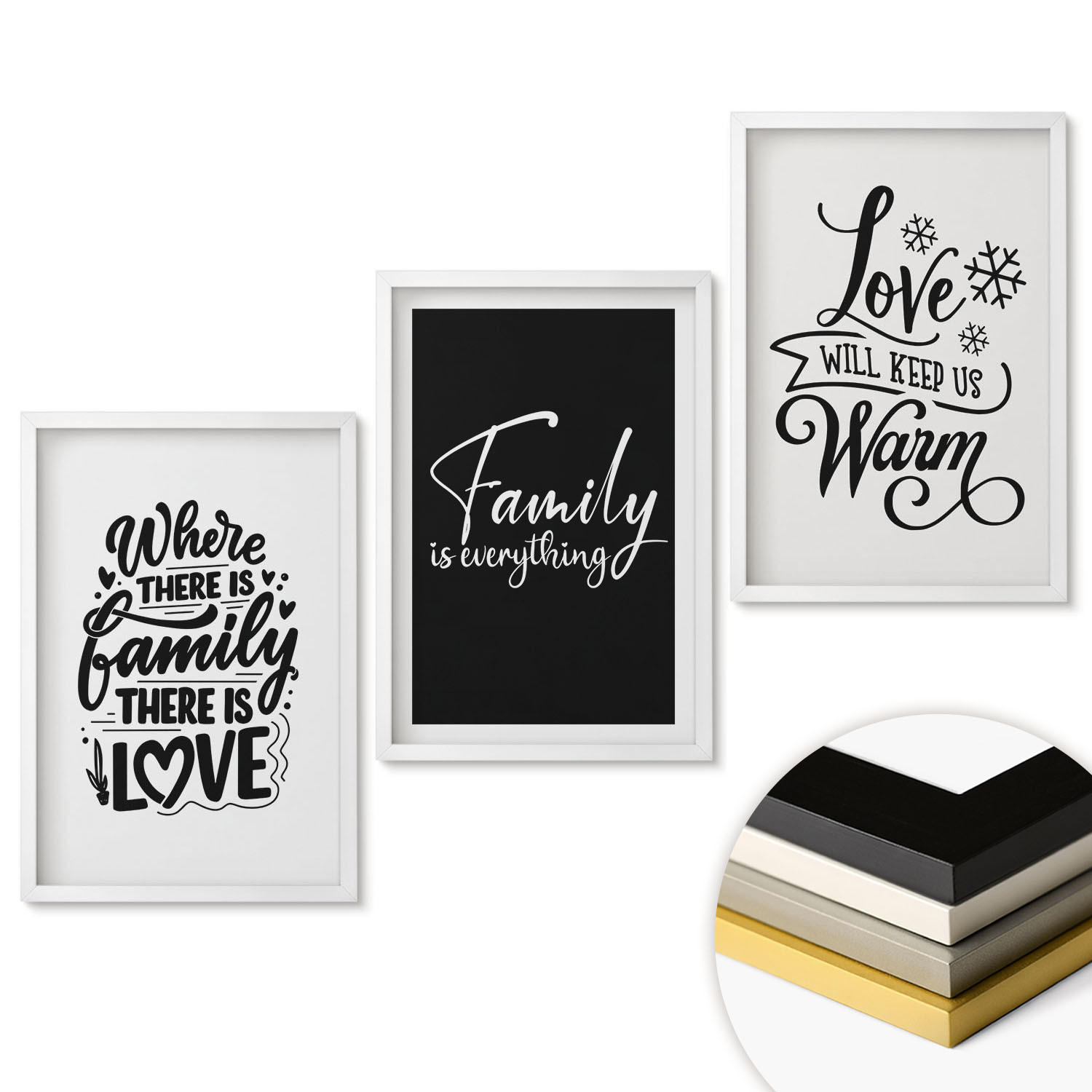 WANDBILDER 3er-Set - 40x60 cm Weißer Rahmen - Familie, Liebe, Wärme, Zuhause - Weiß, Kunststoff (40/60cm) - ArtPrintCave