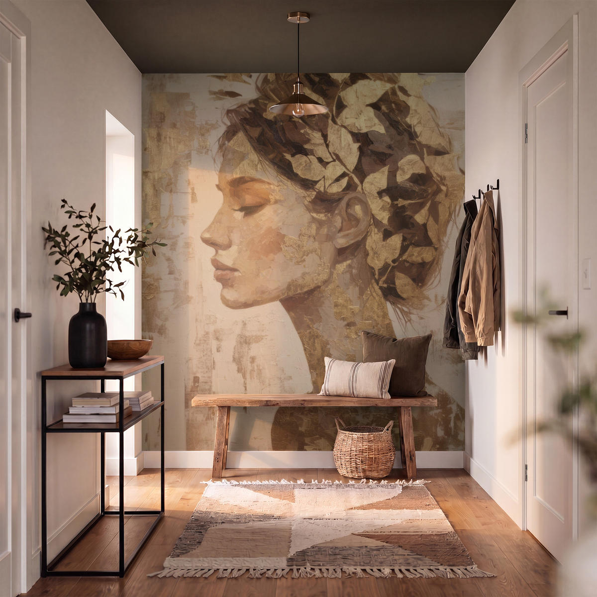 TAPETE - Frau - Gold - Abstrakt - Textur - 160x200 cm - Goldfarben, Papier (160/200cm) - OnlyWow