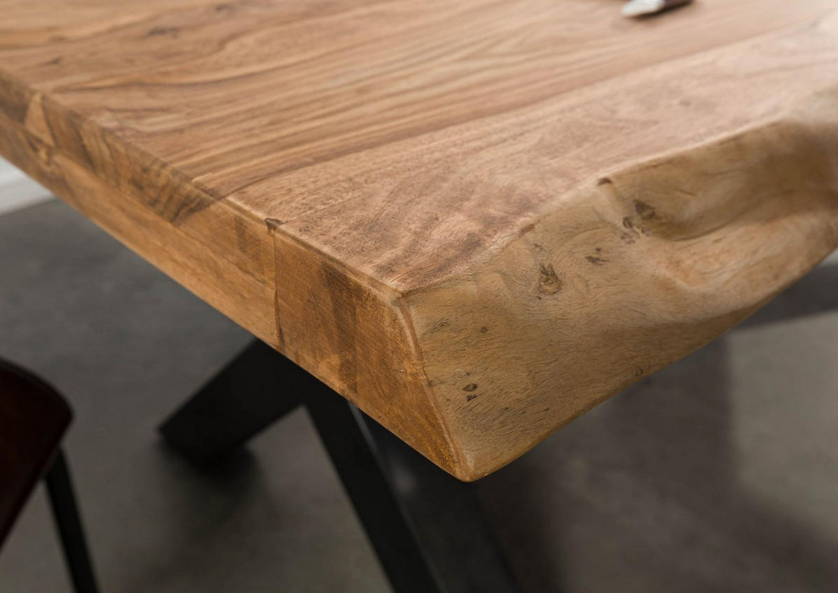 BAUMTISCH Sheesham 240x100x77 natur gebeizt / X-Beine anthrazit glänzend FREEFORM 5 - Braun, Holz (100/240/77cm) - Massivmoebel24