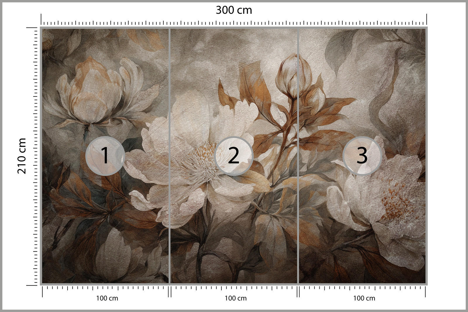 FOTOTAPETE Blumen Blätter Pflanzen Natur Retro Stil 300x210cm - Beige/Braun, Papier (300/210cm) - Muralo