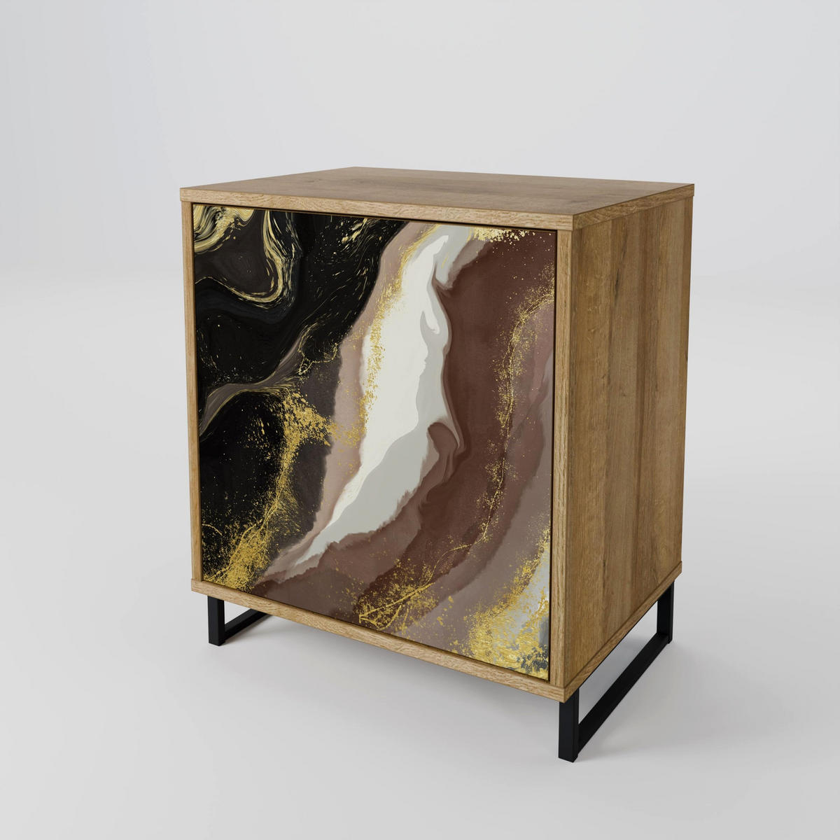 SIDEBOARD GOLD DUST, Eichefarben, 57,5x42x75,5 cm, Goldfarbene Metallfüße - Eichefarben/Goldfarben, Holzwerkstoff/Metall (57.5/75.5/42cm) - SpaceRebels