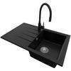 GRANITSPÜLE Mailand, 2-er set Schwarz 78/50 cm 1 Becken + Küchenarmatur 40/38 cm + Ablauf-Set ab 45er Unterschrank - Chromfarben/Schwarz, Kunststoff (78/19/50cm) - Primagran