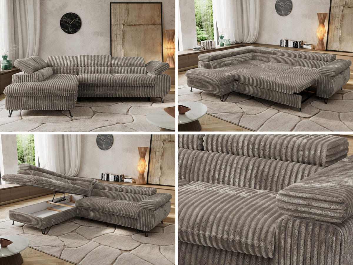 ECKSOFA PABLO L Grau Cord - Links Seite - Schwarz/Grau, Textil/Metall (208/273cm) - MKS