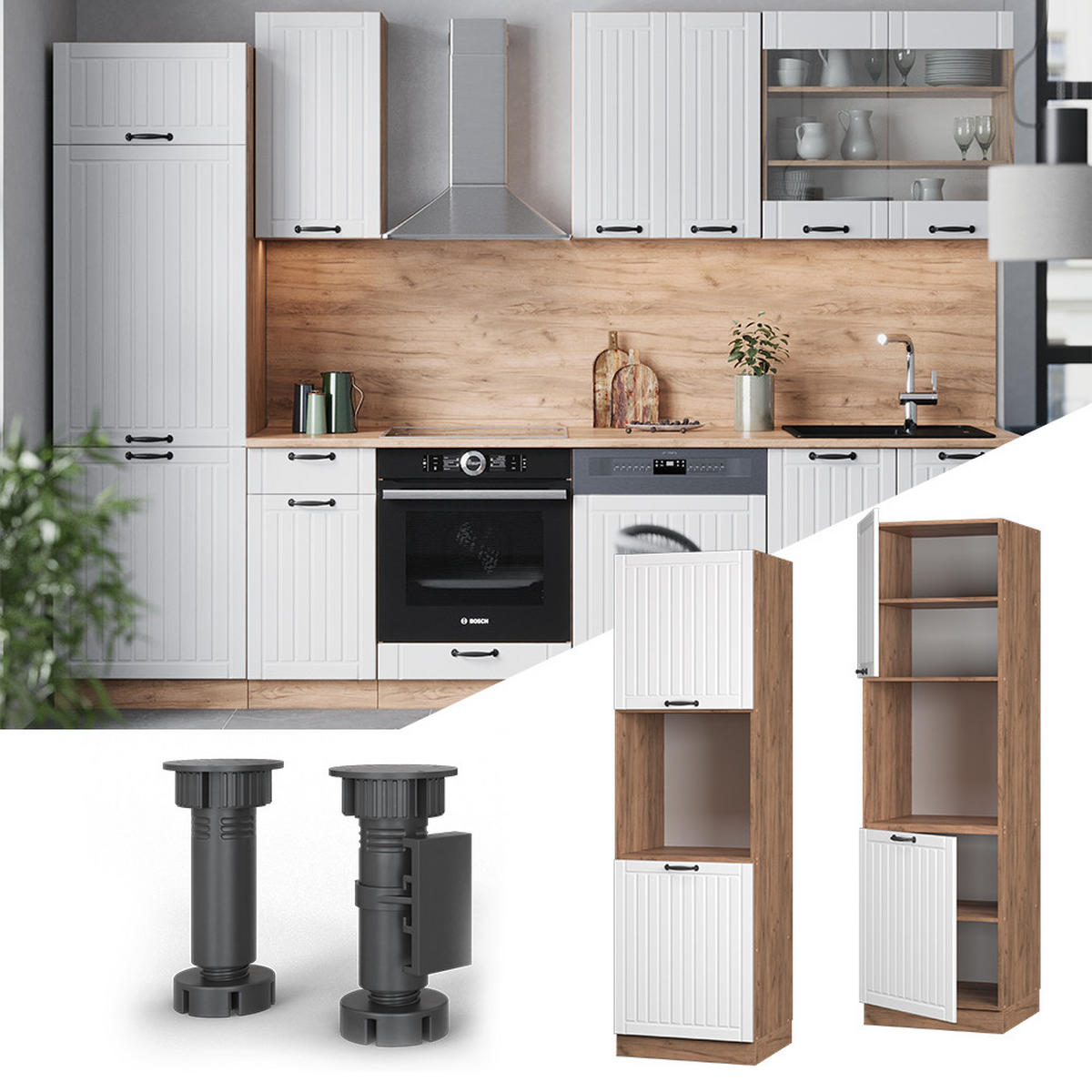 HERDUMBAUSCHRANK Fame-Line Weiß Landhaus 60 cm offen - Honigeiche/Weiß, Holzwerkstoff (60/206.8/58cm) - Vicco