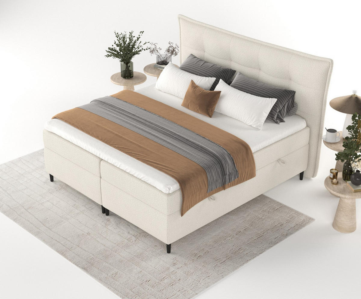 BOXBETT Las Palmas 200/200 cm Hellbeige im Alta Stoff - Sandfarben/Schwarz, Holz/Holzwerkstoff (200/200cm) - AltaBeds