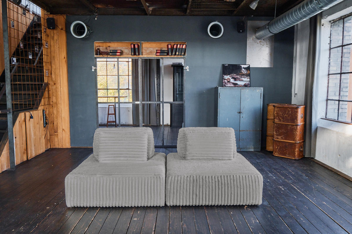 MODULSOFA WIOLO SOFT 2 MODULE 2 KISSEN Grau Cord - Schwarz/Grau, Kunststoff/Textil (222/84/111cm) - KAWOLA