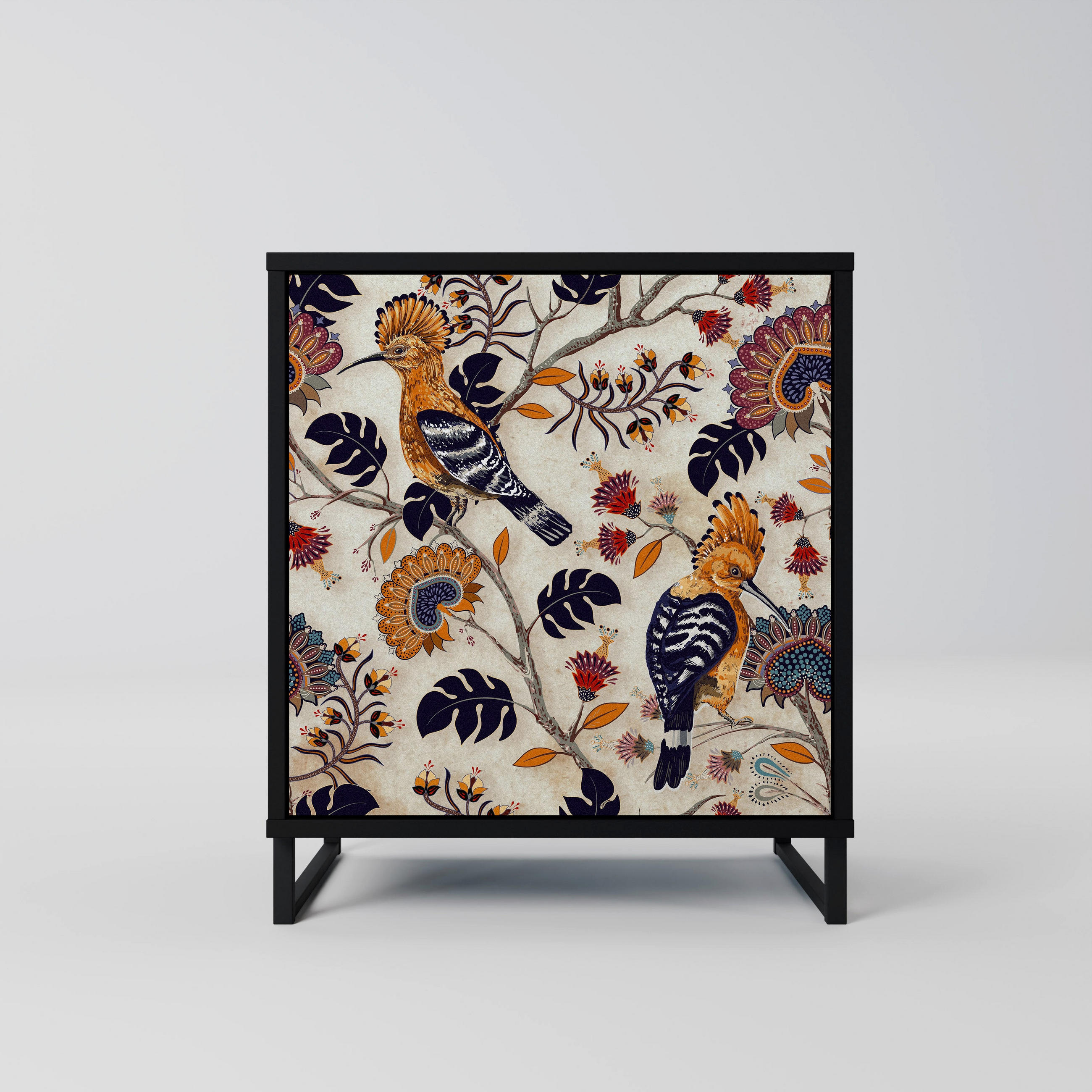 SIDEBOARD EMINENT HOOPOE, Schwarz, 57,5x42x67,5 cm, Schwarze Metall-Rahmenfüße - Multicolor/Schwarz, Holzwerkstoff/Metall (57.5/67.5/42cm) - SpaceRebels