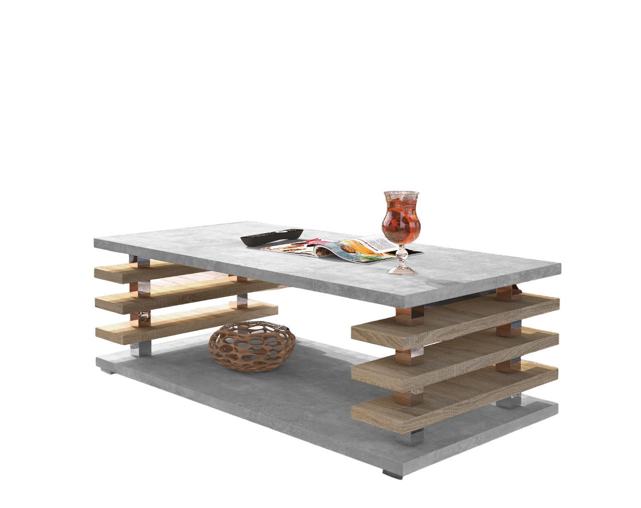 COUCHTISCH rechteckig Beton Sonoma Ablage 120/40/60 cm - Hellgrau/Sonoma Eiche, Holzwerkstoff (60/120/40cm) - designimpex