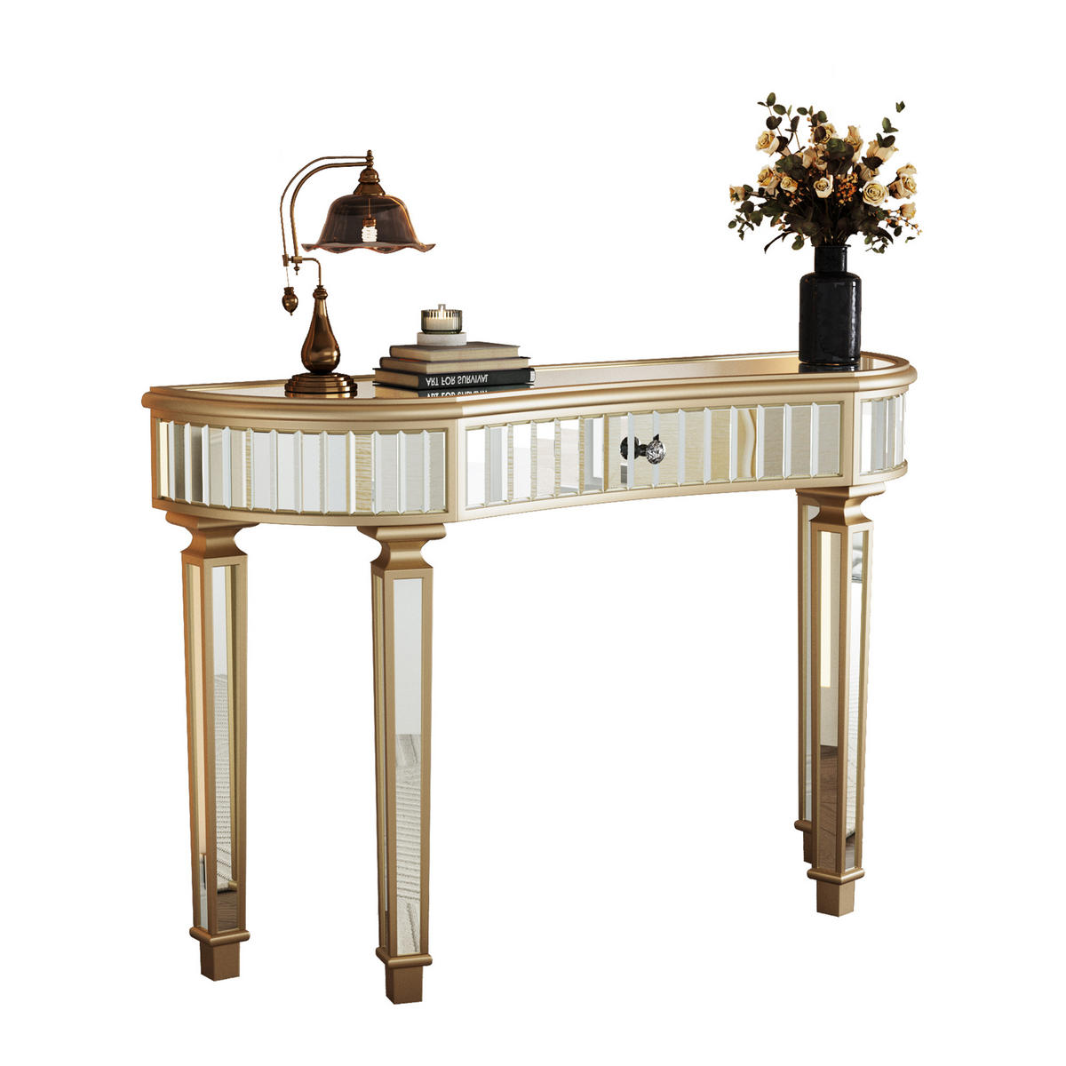 KONSOLENTISCH DE-37268 120 cm halbmondförmig mit Spiegel Gold - Goldfarben, Holzwerkstoff (120/38/78cm) - ComfortXL
