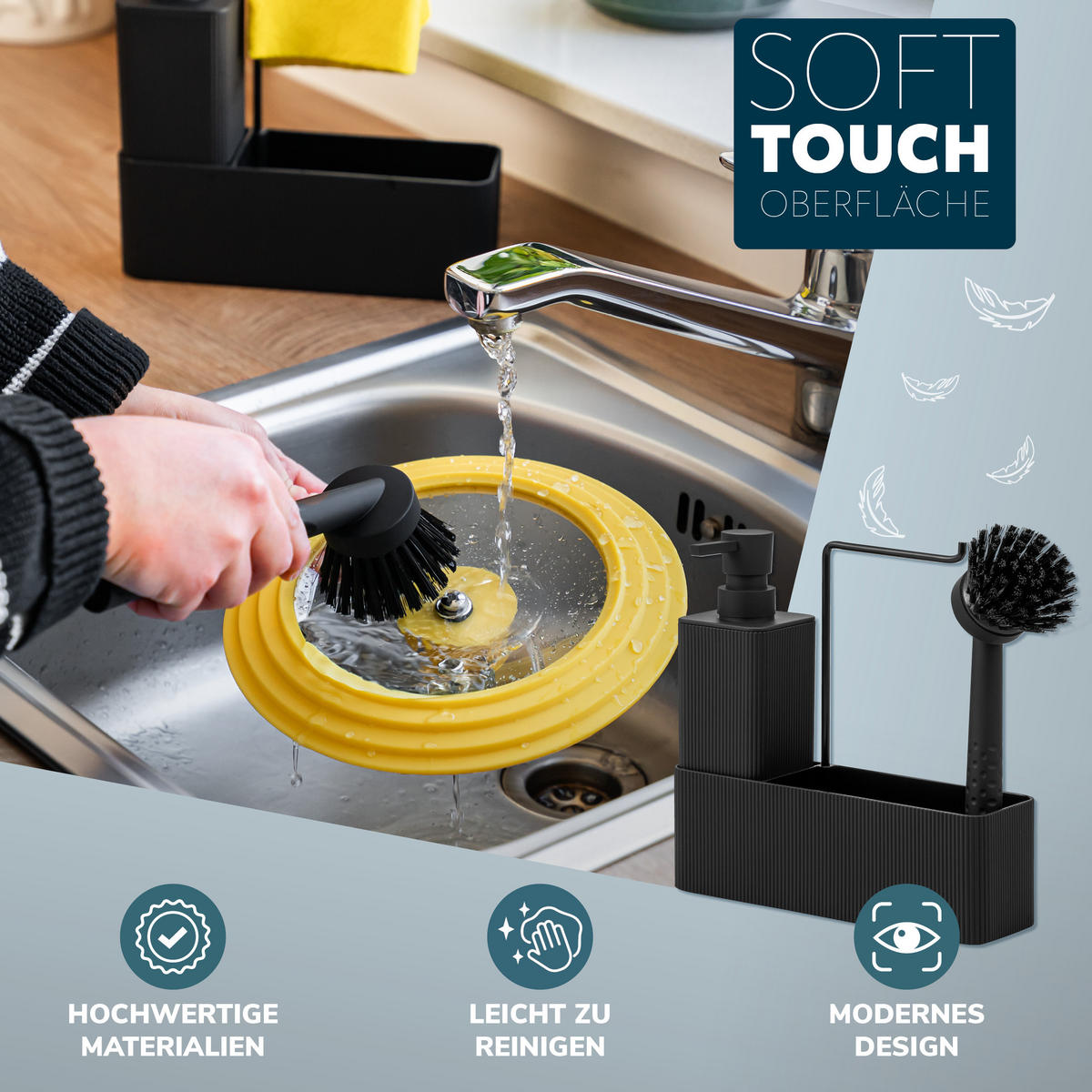 SPÜLBECKEN-SET, schwarz, Kunststoff - Schwarz, Kunststoff (20.5/21/7cm) - eluno