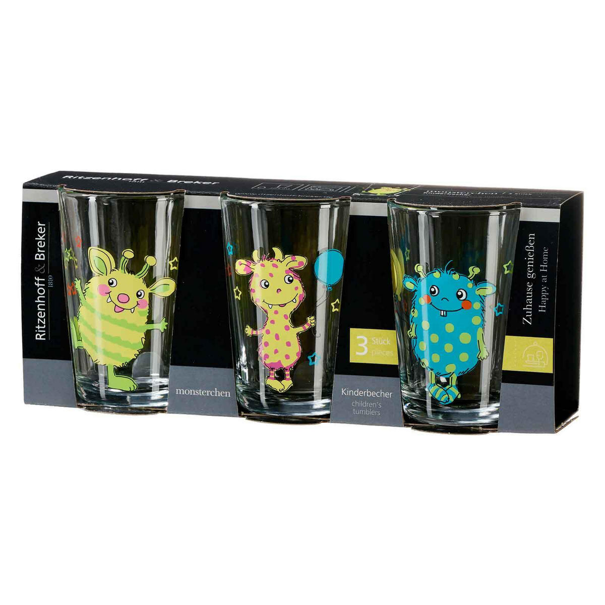 KINDERGLÄSER Monsterchen bunt 205 ml 3er Set - Multicolor, Glas (0.205L) - Ritzenhoff Breker