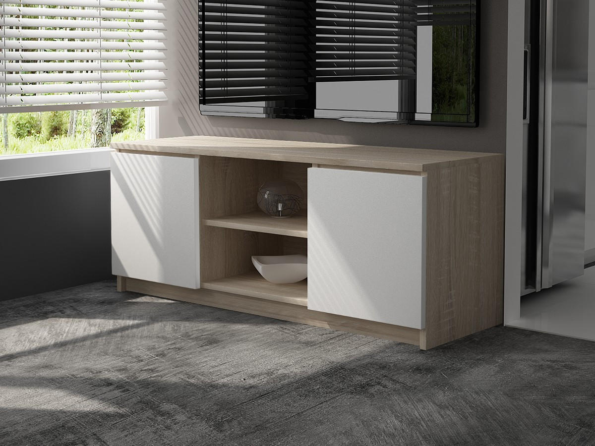 LOWBOARD Eiche Sonoma, Weiß 55/140/40 - Weiß, Holzwerkstoff (140/55/40cm) - RAUMHIRSCH FURNITURE