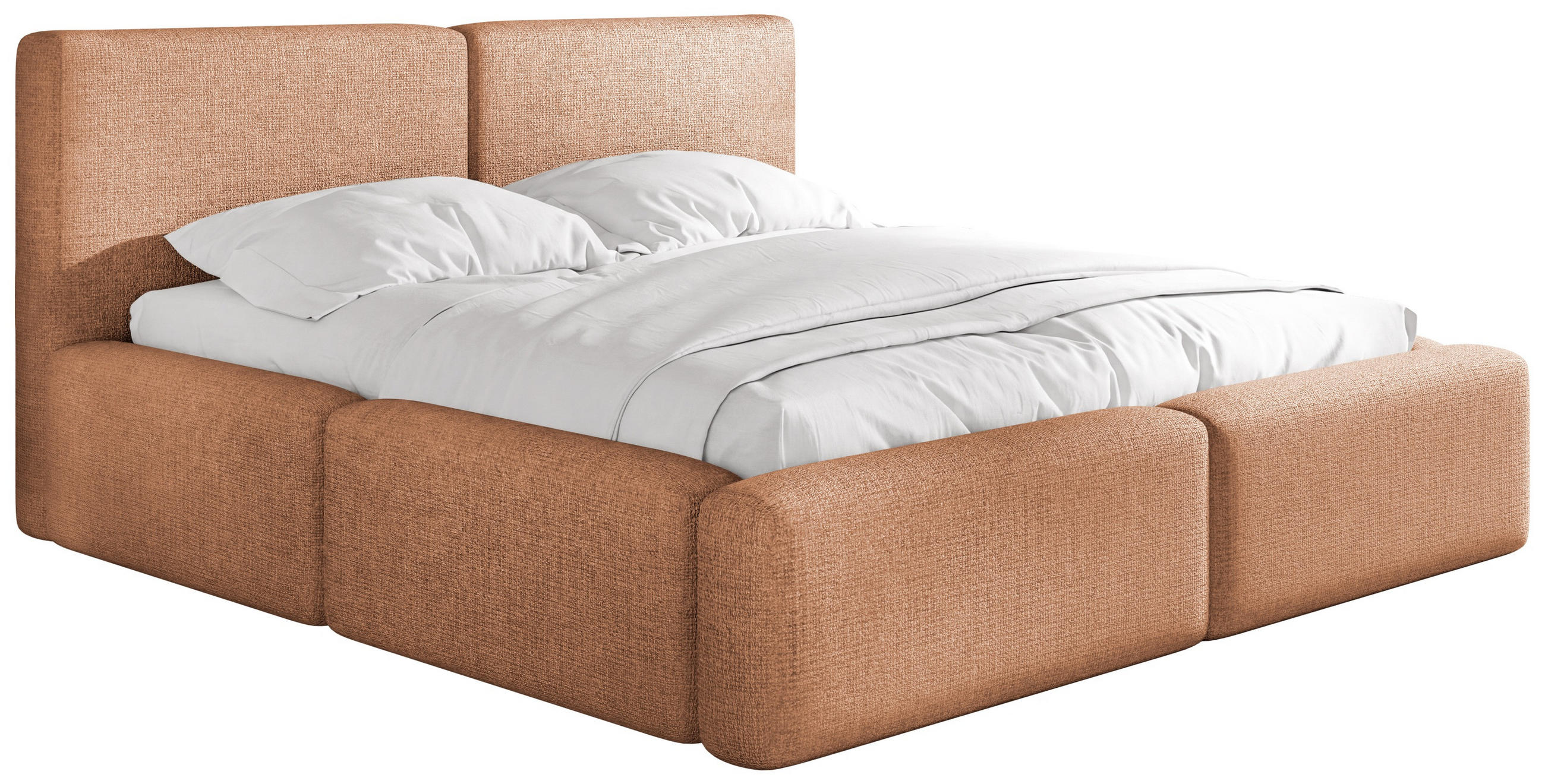 POLSTERBETT Duo mit Bettkasten, Metall-Lattenrost & hohem Kopfteil in Orange Chenille 200x200 cm - Birkefarben/Orange, Kunststoff/Textil (200/200cm) - WFL GROUP