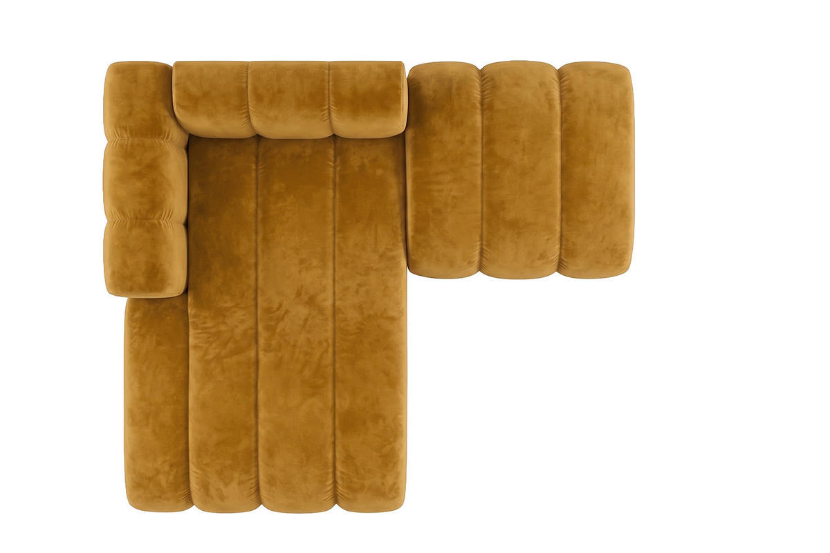 CHAISELONGUE Modulare Mit Hocker, Velvet-Stoff Riviera, Senffarbe, Links, GRAND - Gelb, Holz (204/179cm) - Kaiser Möbel