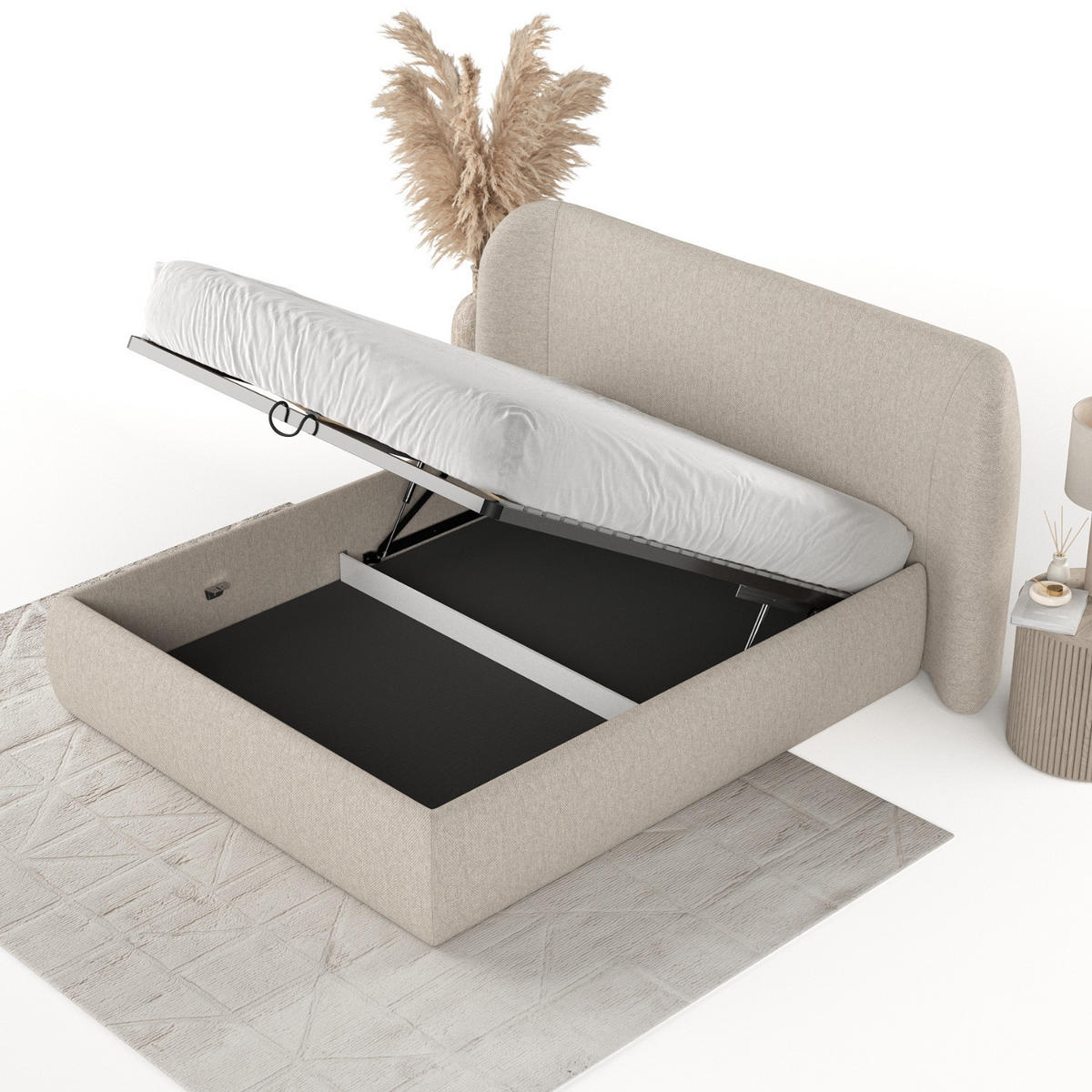 POLSTERBETT Bellano mit Stauraum 200/200 cm Hellbeige im Megan Stoff - Sandfarben/Schwarz, Holz/Holzwerkstoff (200/200cm) - AltaBeds