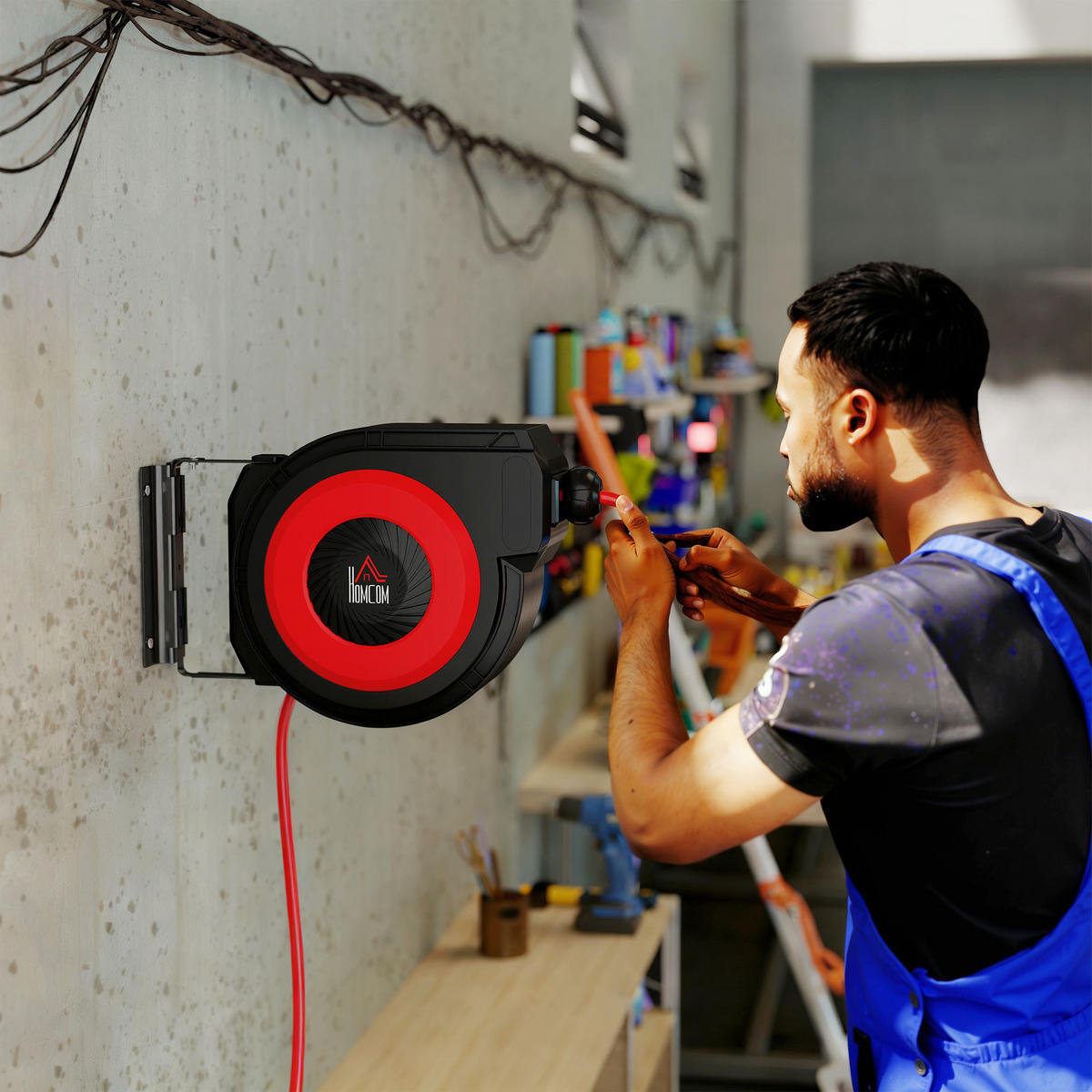 AUTOMATIK Druckluftschlauchtrommel 15m+1,5m Druckluftschlauch, max. Druck: 10Bar - Multicolor, Kunststoff (20/36/37cm) - HOMCOM