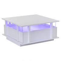 COUCHTISCH 70/70/35 cm Weiß aus Holzwerkstoff mit LED-Beleuchtung und 2 Schubladen - Weiß, Holzwerkstoff (70/70/35cm) - OKWISH