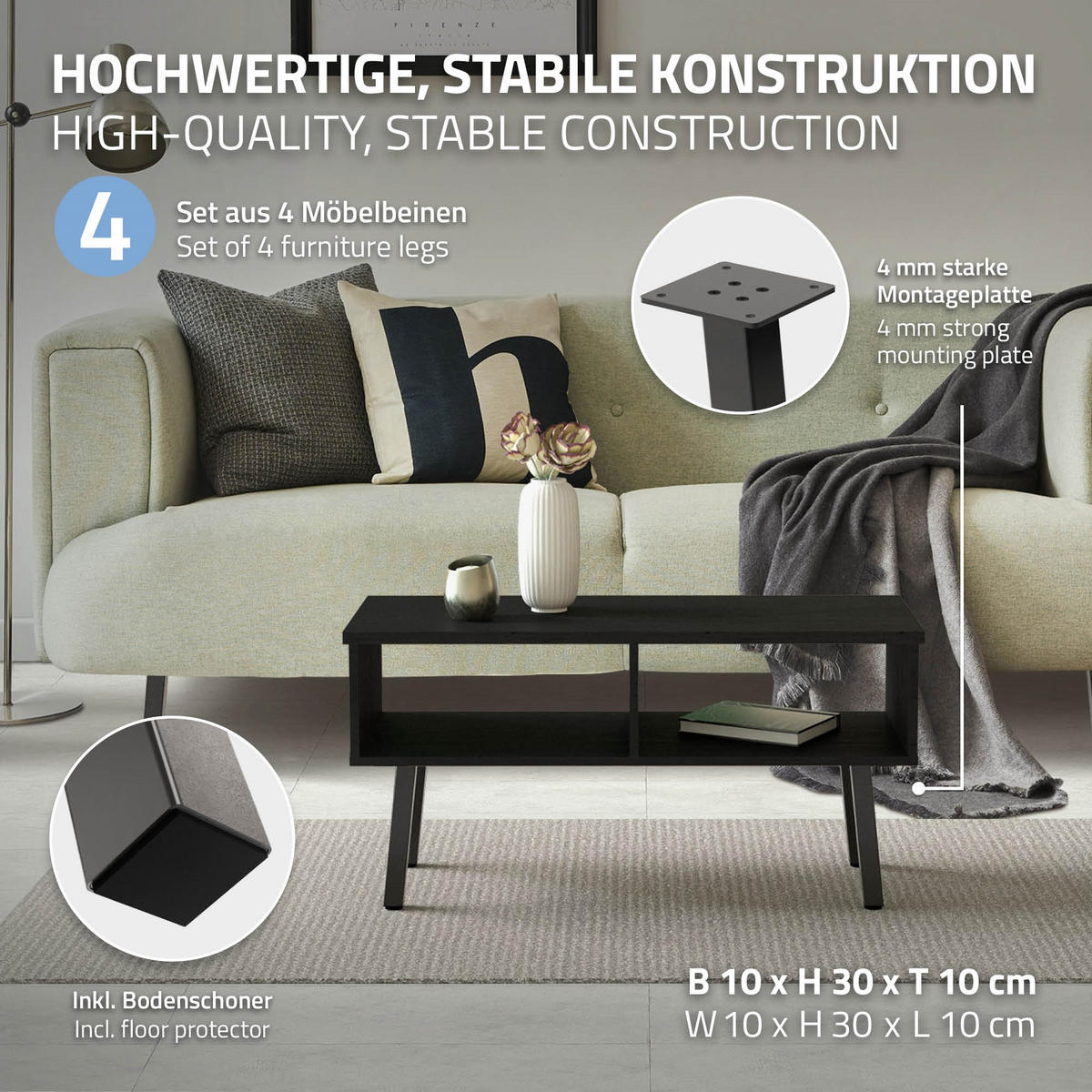 TISCHBEINE 4er Set I-96GRAD-Design H:30 cm Dunkelgrau 4x4 cm - Dunkelgrau, Metall (4/30/4cm) - ML-DESIGN