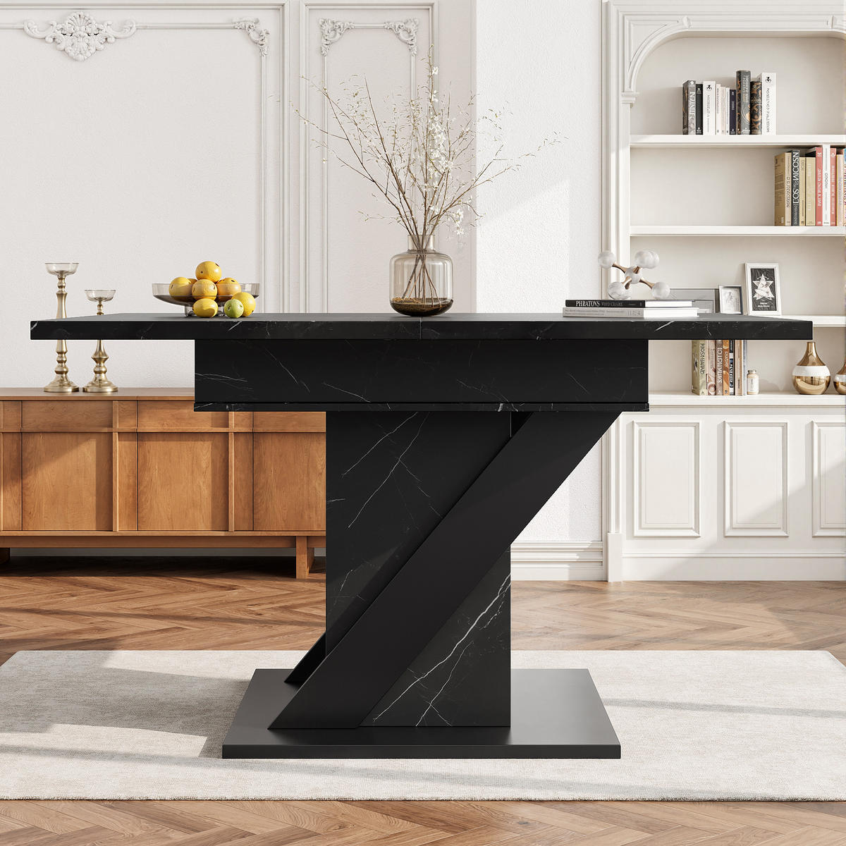 ESSTISCH Teleskop 110-140x80Cm Marmoroptik Schwarz - Schwarz, Holzwerkstoff (80/110/75cm) - FLIEKS