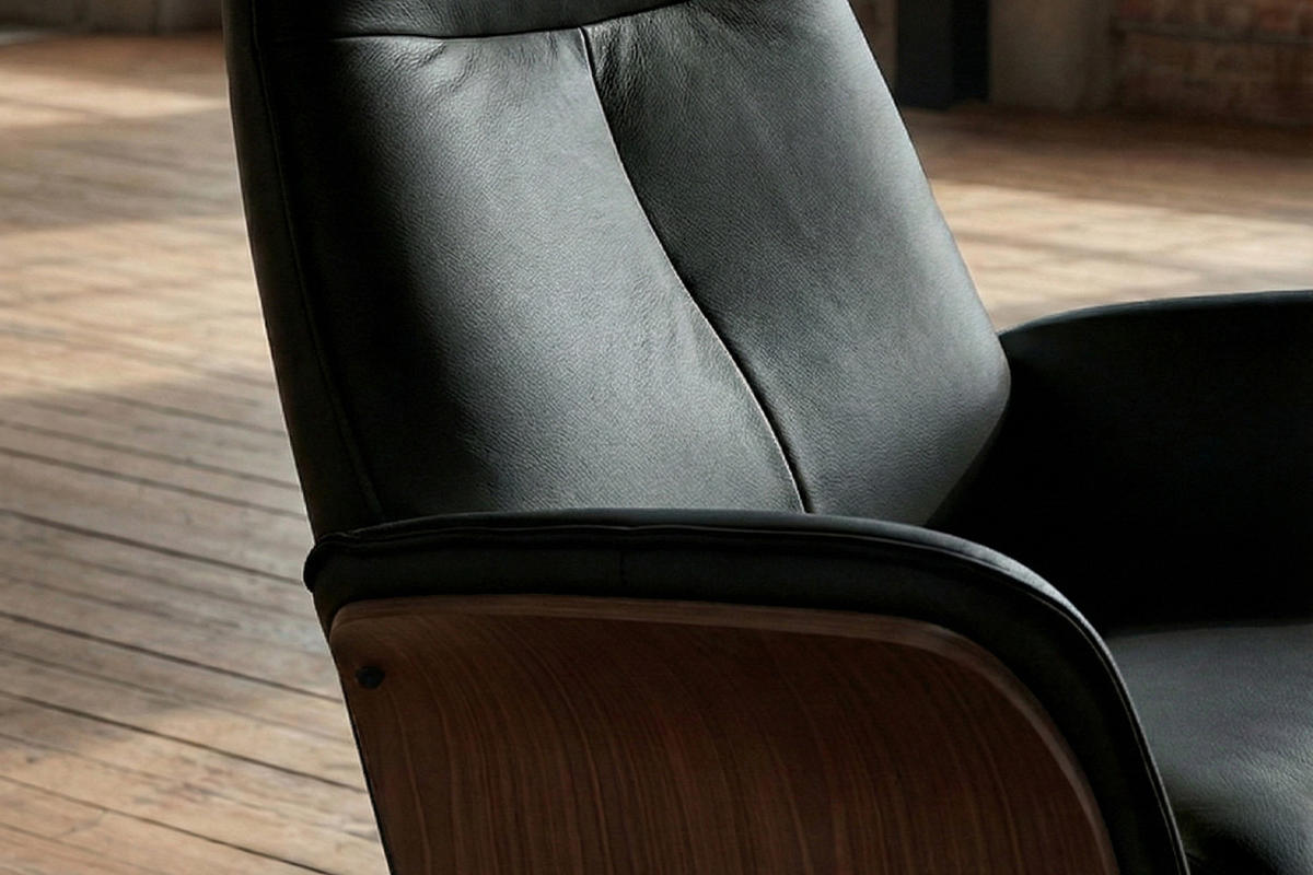 RELAXSESSEL FERREIRA Schwarz Leder Relaxfunktion - Schwarz, Leder/Metall (78/106/84cm) - KAWOLA