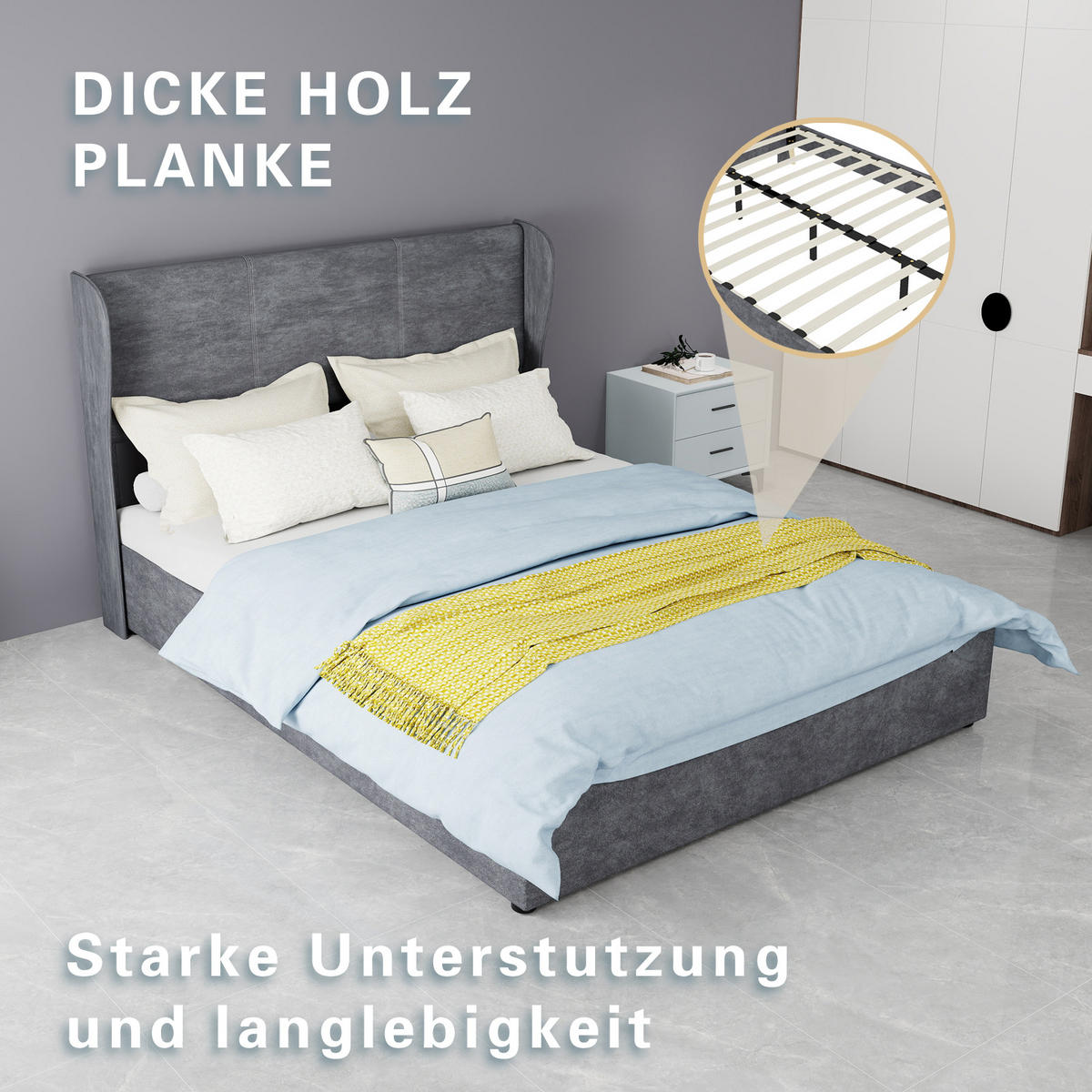 POLSTERBETT 140/200 cm in Grau mit gepolstertem Kopfteil Samt - Grau, Holzwerkstoff/Textil (140/200cm) - STILVORA