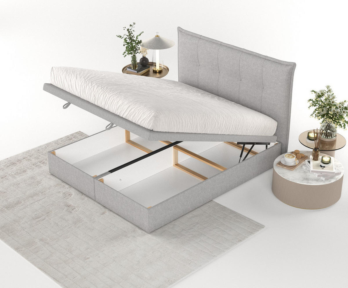 POLSTERBETT Liano mit Stauraum 140/200 cm Grau im Megan Stoff - Schwarz/Grau, Holz/Holzwerkstoff (140/200cm) - AltaBeds