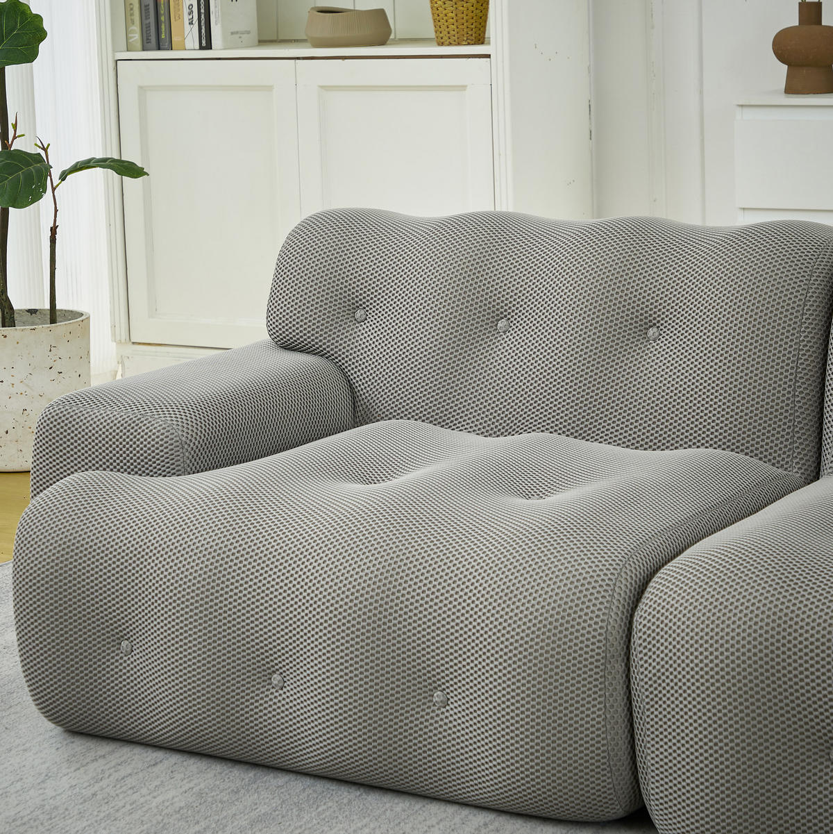 2-SITZER-SOFA aus Stoff 224x104x66 cm Grau montagefrei mit 3D-Strickgewebe, breiten Armlehnen und tiefer Sitzfläche - Grau, Textil (224/66/104cm) - Modfu