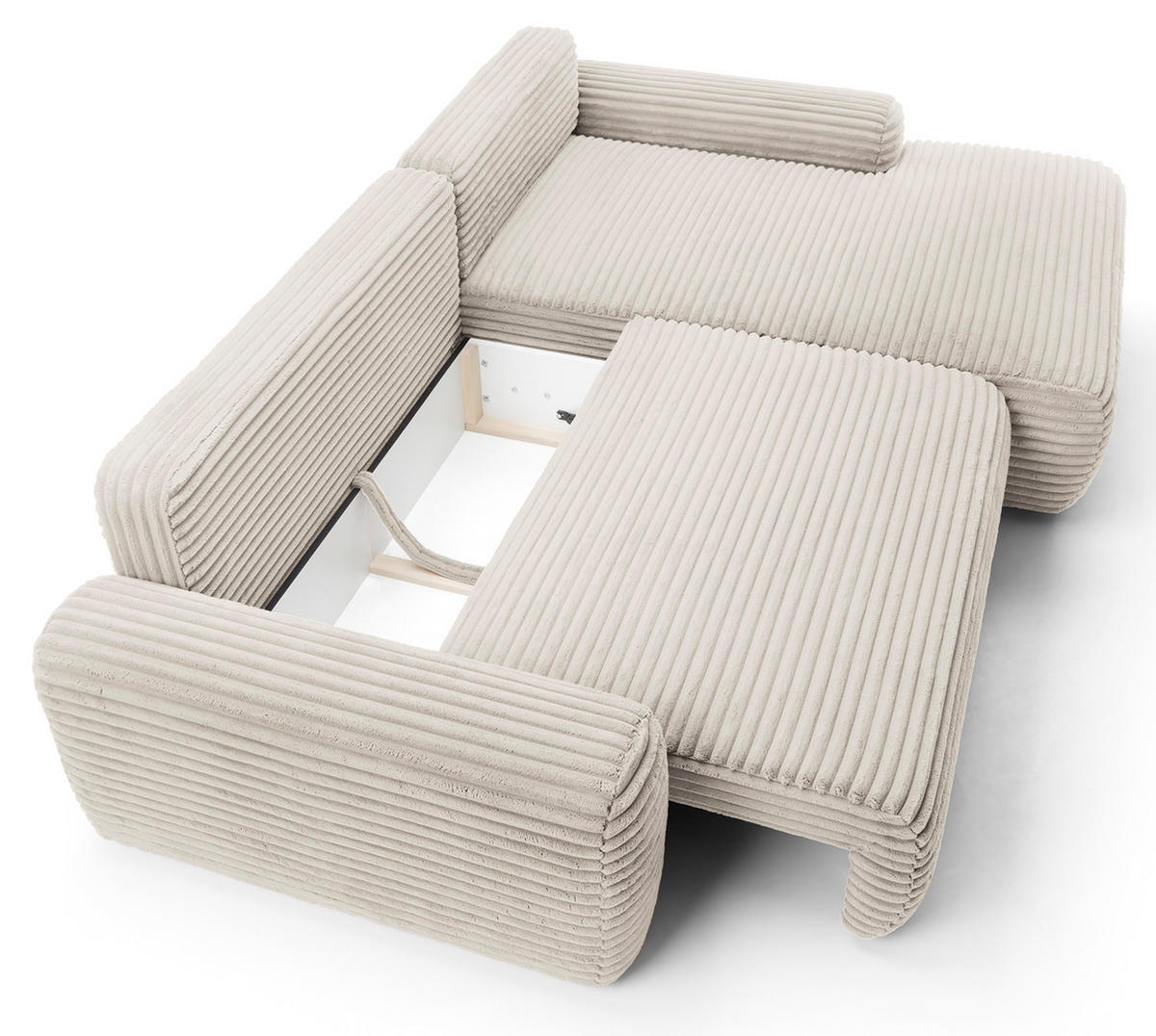 ECKSOFA Alferia Creme mit Cordbezug - Creme/Schwarz, Kunststoff/Textil (264/162cm) - Selsey