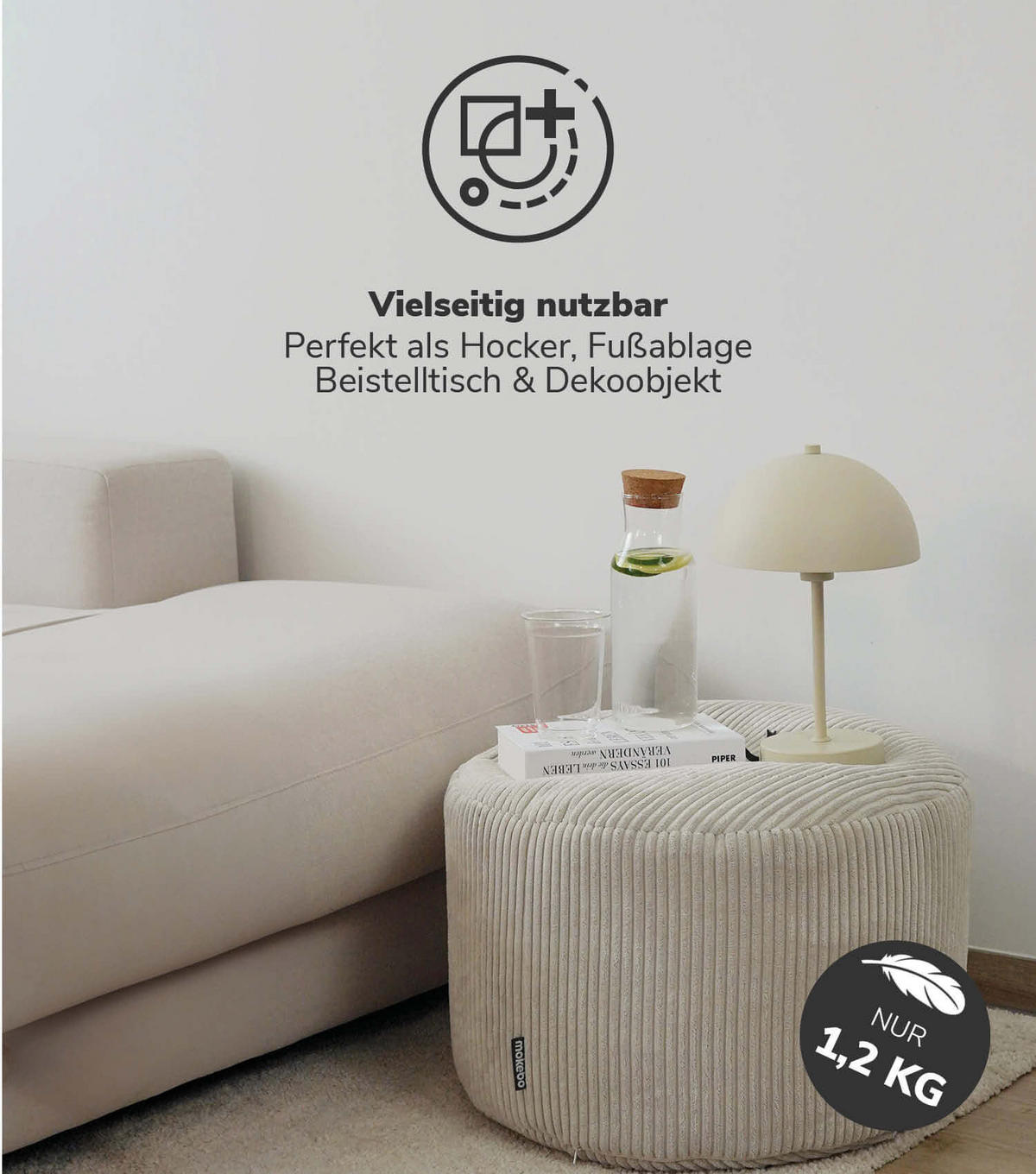 SITZSACK Cord mit Hocker Der Tagträumer - Beige, Textil (180/80/80cm) - Mokebo