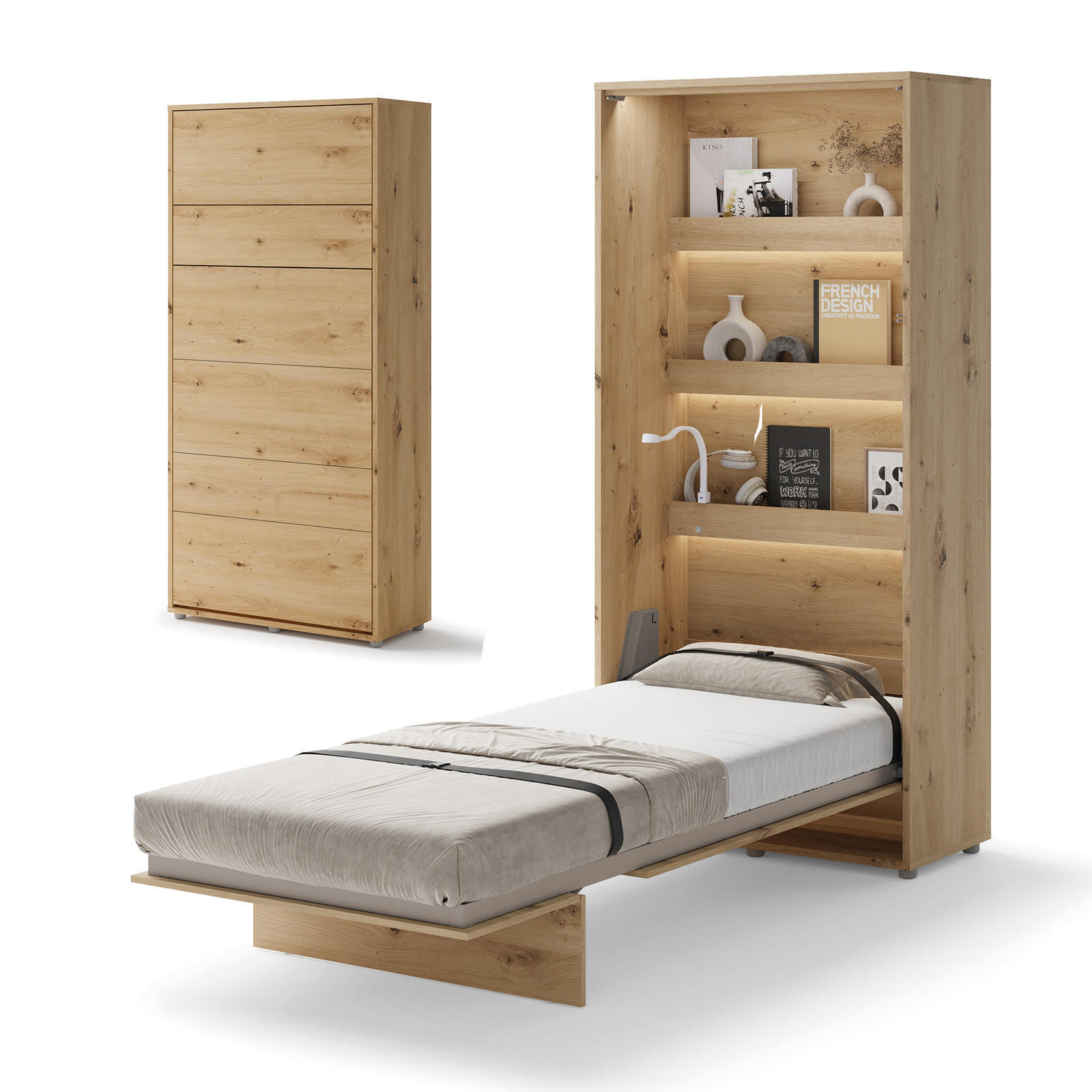 SCHRANKBETT Vertical BED CONCEPT 90x200 Eiche Artisan - Eiche Artisan, Holzwerkstoff (90/200cm) - Compleo24
